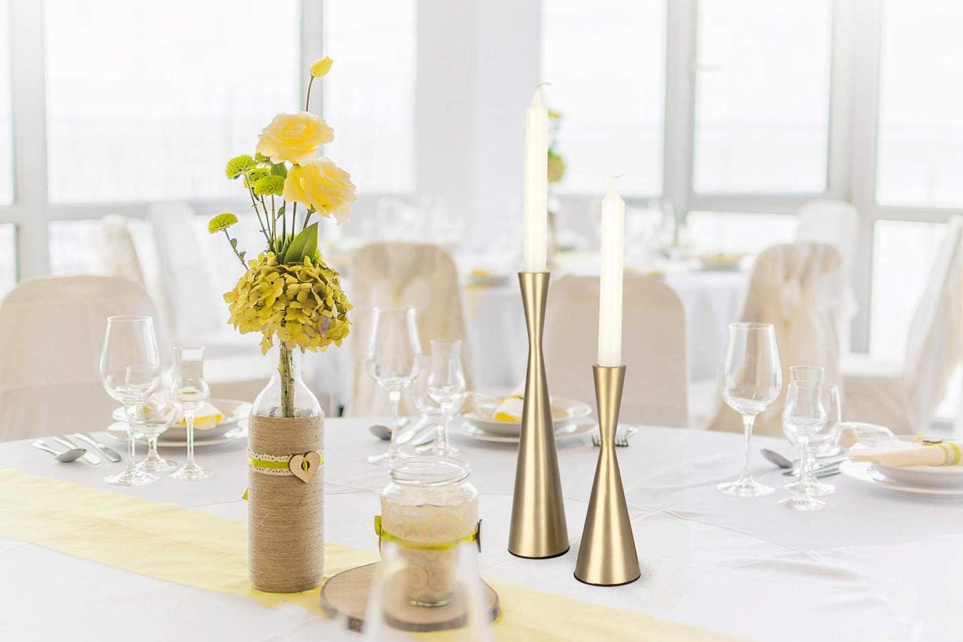 Luxury Flolenco Home Decor Accessories - Modern Gold Wedding Table Centerpiece - Set of 3 Metal Candlestick Holders - Elegant and Stylish for Weddings, Special Events, or Sophisticated Home Decor