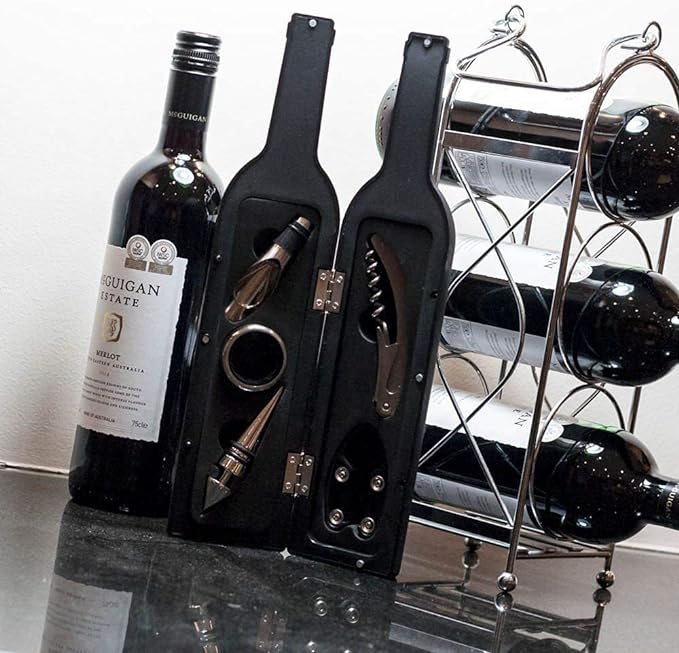 5 piece wine bottle shaped accessories gift set