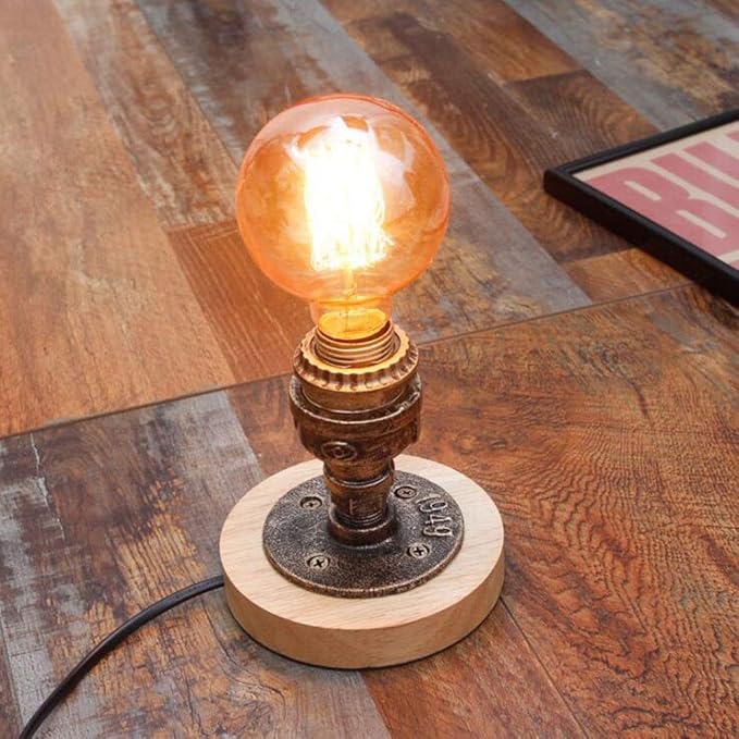 Wooden Retro Bedroom Bedside Lamp Bar Cafe Dimmable Night Light Decorative Table Lamps