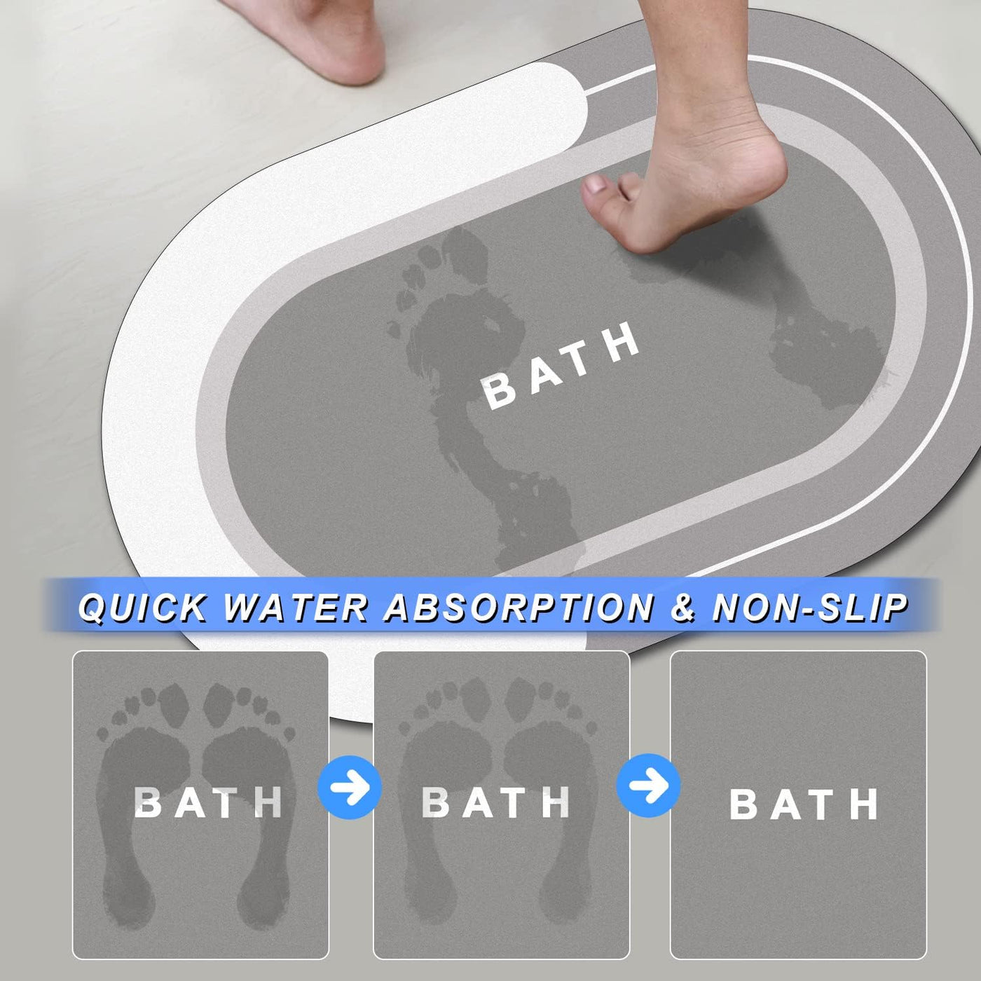 non slip bath mat rug Bathroom Rug Super Absorbent Rubber Backed quick dry bath mat Gray non slip bath rug