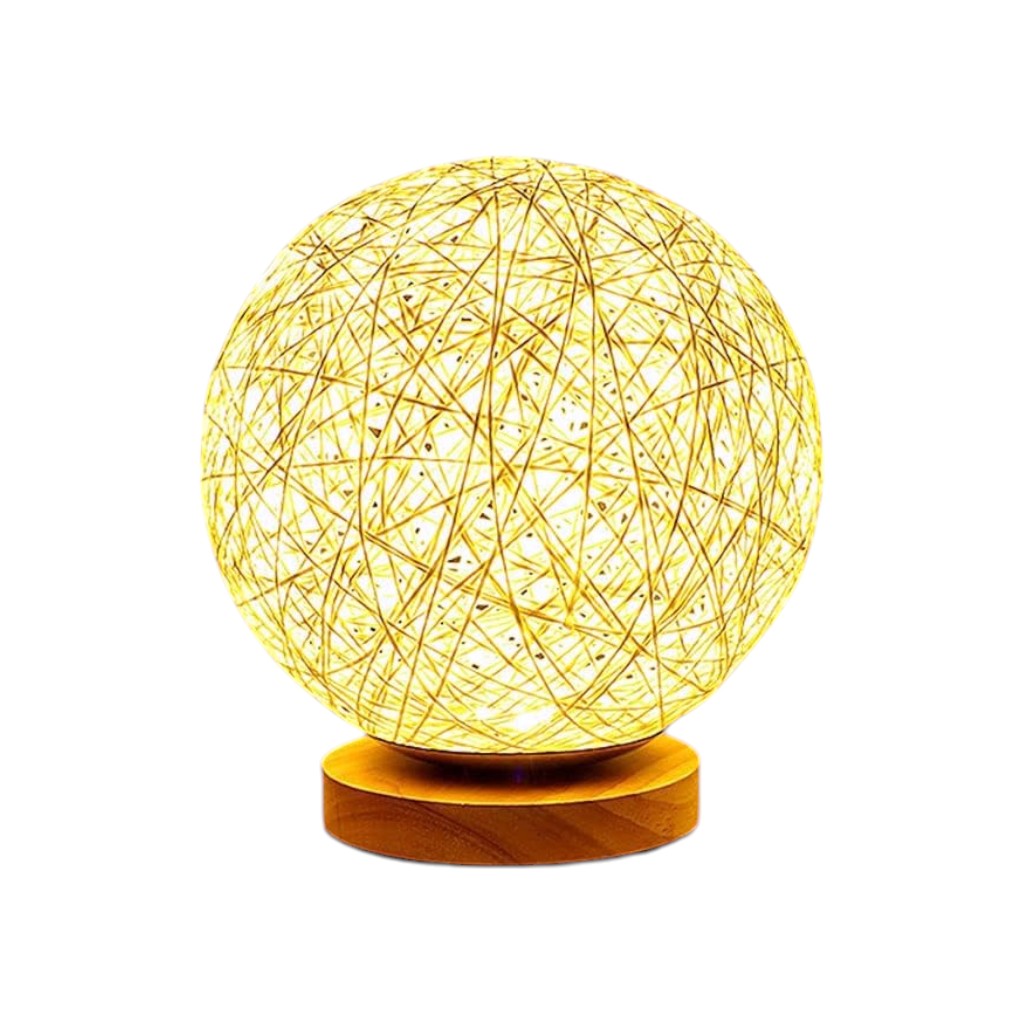 Creative Gift Bedroom Bedside Light Bamboo Minimalist Modern Led Night Lamp Decoration Hemp Ball Twine Rattan Table Lamp Round