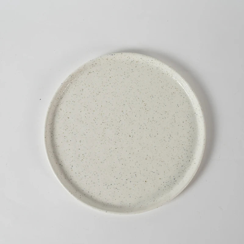 White Speckled Japanese flat round dinner dishes with spots for restaurant ceramics white plate