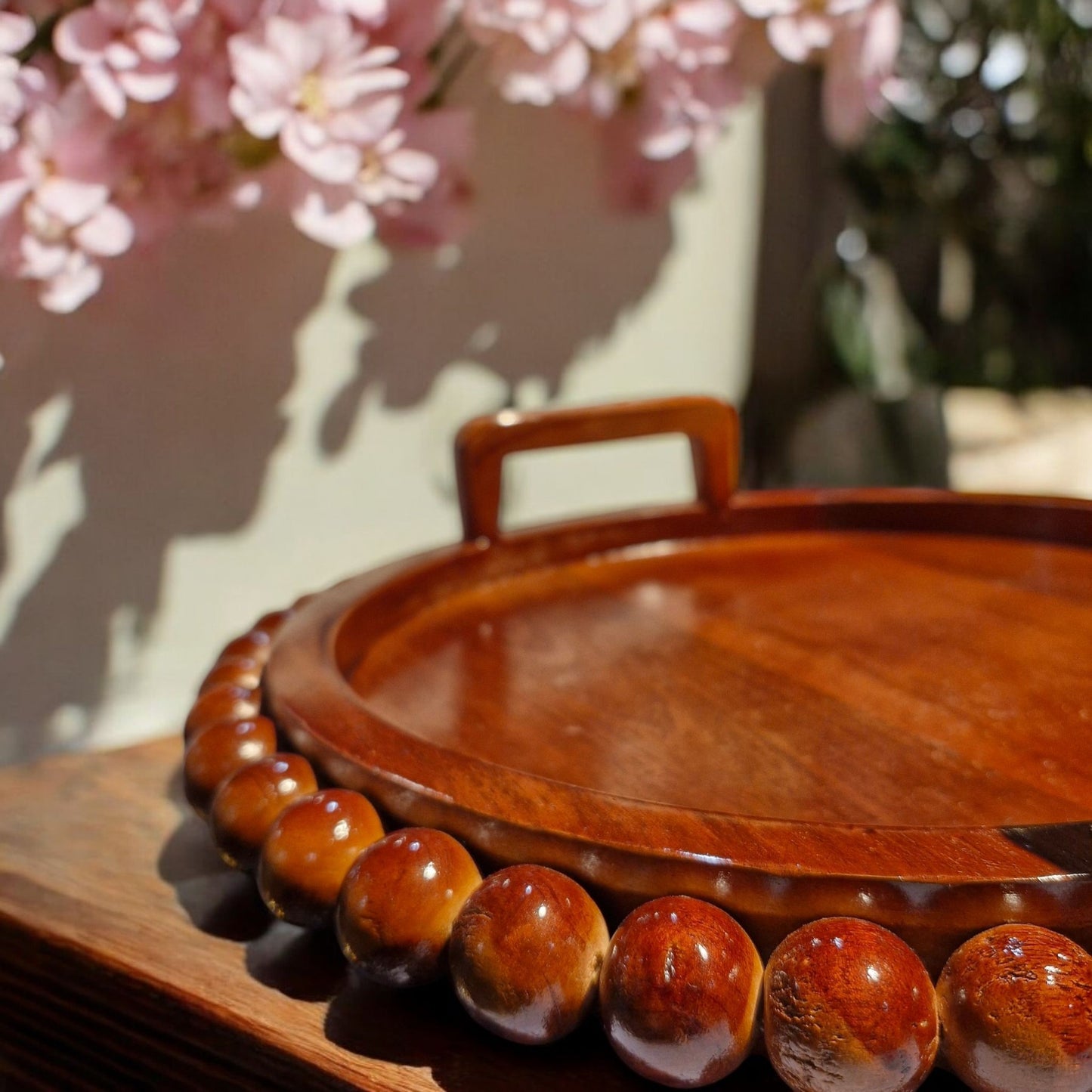 Boho Chic Wooden Beaded Tray - Handcrafted Artistry for Stylish Home Decor - Perfect for Displaying Candles, Plants, or Accessories - Natural Rustic Design with Intricate Beaded Detailing - Ideal for Living Room, Bedroom, or Coffee Table Accents