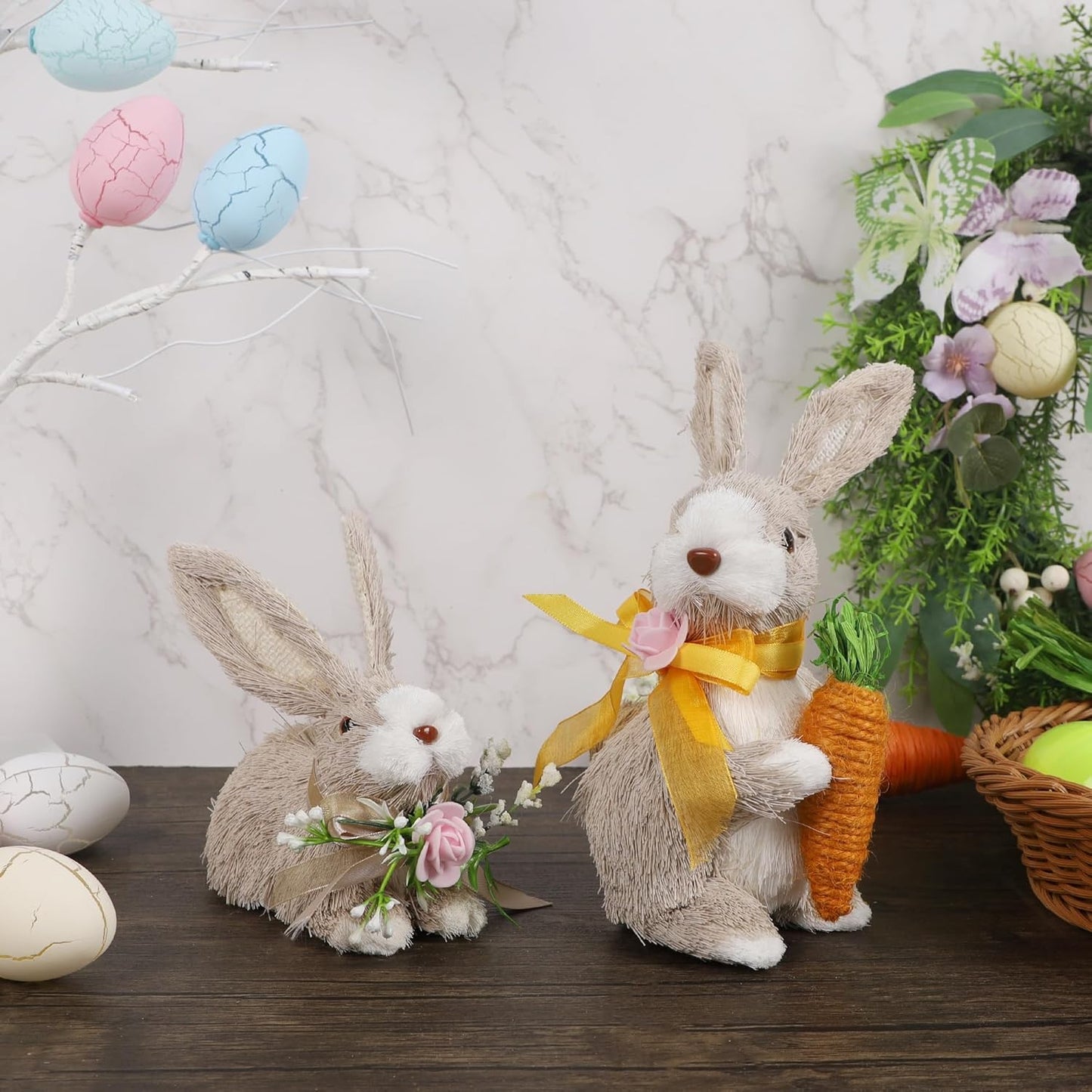 Floral Garden Small Bunny - 2 Assorted Designs - Cute and Charming Decorative Bunnies for Spring or Easter Decor - Perfect for Home, Garden, or Seasonal Displays