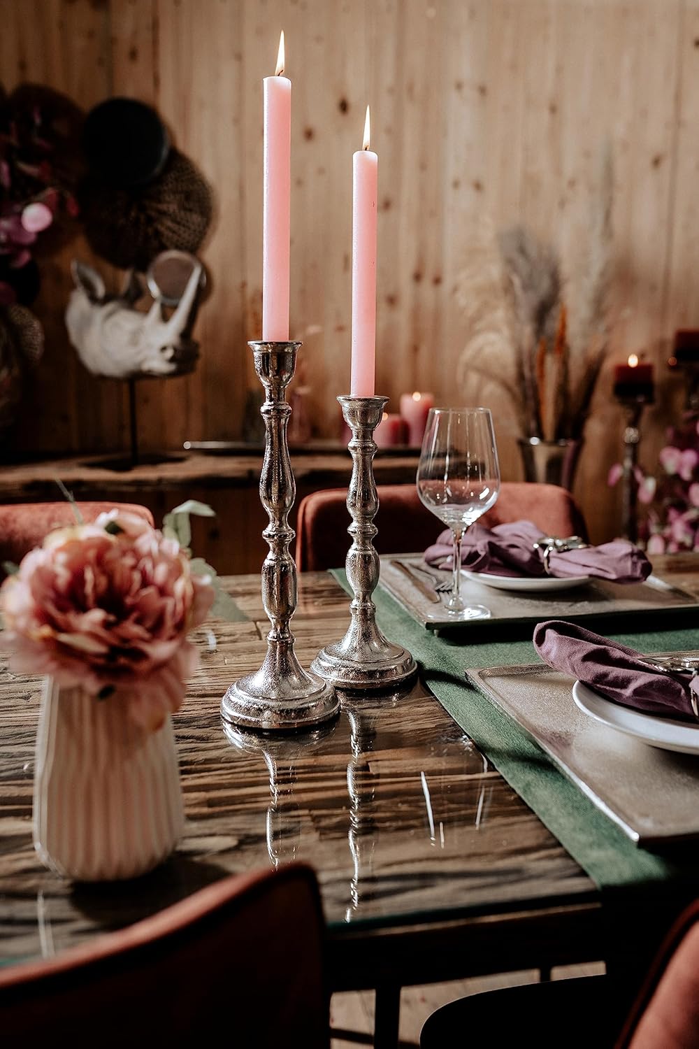 Luxury Home Décor Wedding Table Centerpiece – Silver-Plated Iron Candlestick Holders – Elegant Tabletop Candle Holders for Weddings, Events, and Sophisticated Home Decoration