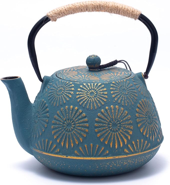 1200 Cast Iron Enamel Tea Kettle Teapot Teal