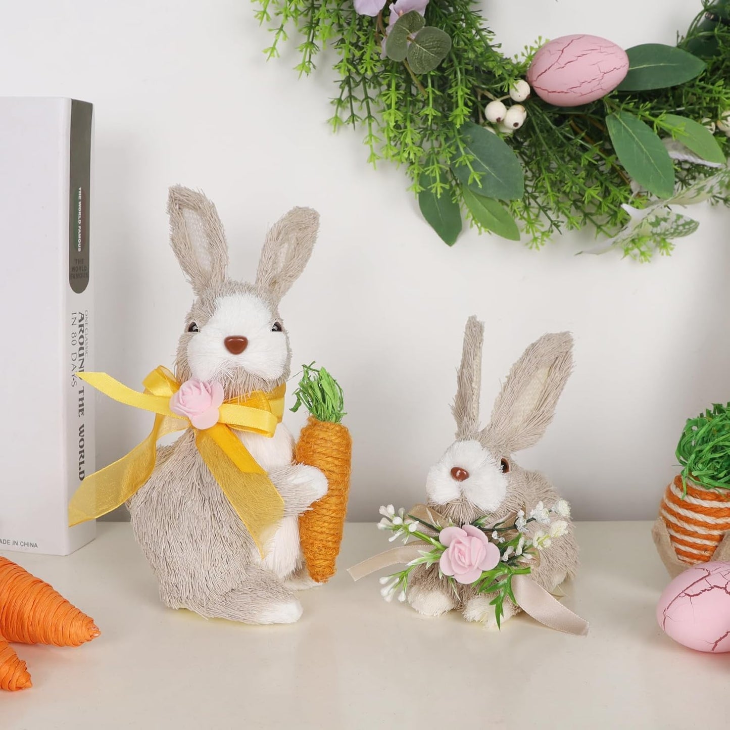 Floral Garden Small Bunny - 2 Assorted Designs - Cute and Charming Decorative Bunnies for Spring or Easter Decor - Perfect for Home, Garden, or Seasonal Displays