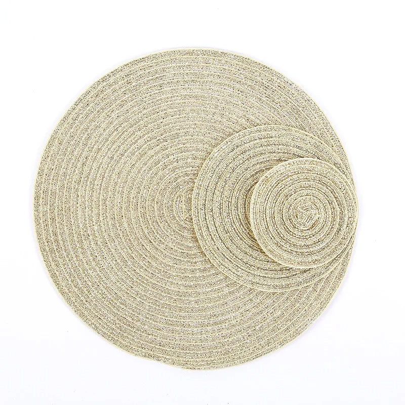 Eco-friendly Stocked Round Fabric Table Placemat Woven Placemats 36cm Beige