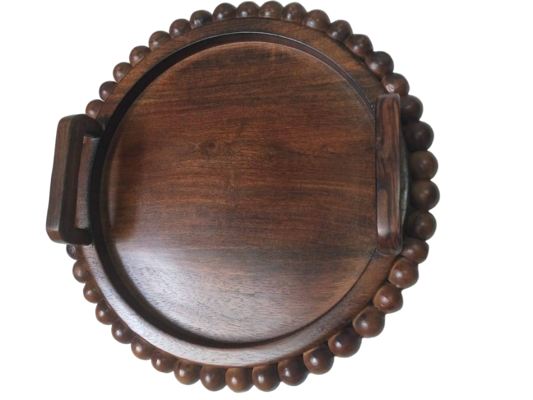 Boho Chic Wooden Beaded Tray - Handcrafted Artistry for Stylish Home Décor - Perfect for Displaying Candles, Plants, or Accessories - Natural Rustic Design with Intricate Beaded Detailing - Ideal for Living Room, Bedroom, or Coffee Table Accents