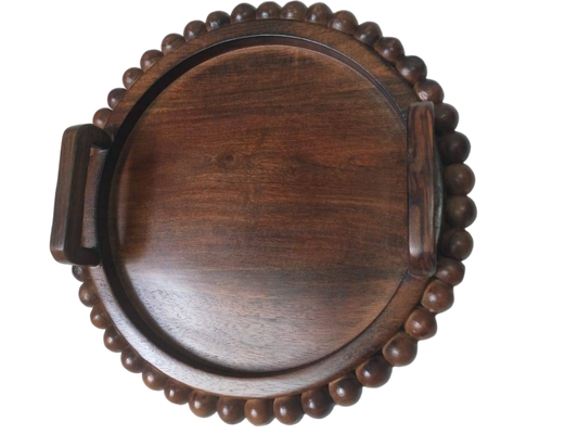 Boho Chic Wooden Beaded Tray - Handcrafted Artistry for Stylish Home Décor - Perfect for Displaying Candles, Plants, or Accessories - Natural Rustic Design with Intricate Beaded Detailing - Ideal for Living Room, Bedroom, or Coffee Table Accents