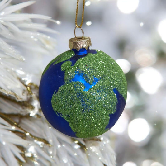 Nature's Palette: Green and Blue Ornament - Elegant Glass Bauble for Festive Decor, 10cm Handcrafted Holiday Decor