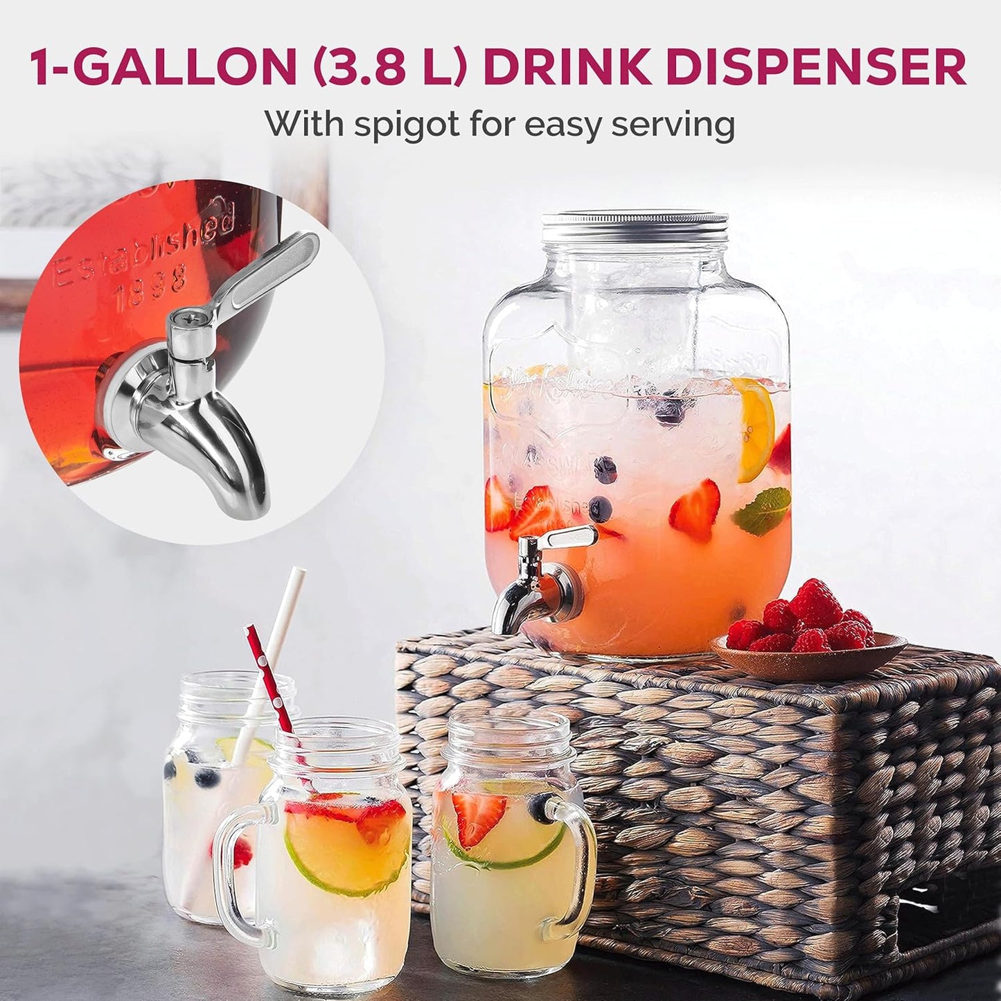 Portable Beverage Mason Jar – Convenient and Stylish Drinkware – Ideal for Water, Juice, Iced Tea, and More – Perfect for On-the-Go, with a Secure Lid and Handle for Easy Carrying and Refreshing Sips Anywhere