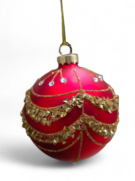 Golden Snowflake Elegance: Red & Gold Christmas Bauble – 3.1-Inch Handmade Holiday Ornament, Luxurious Festive Décor