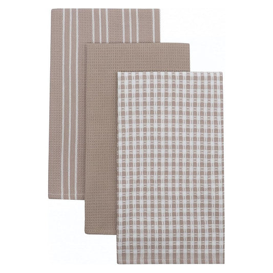 Kitchen Dish Towel Set of 3 | 18 x 26 Inch Tea Towels | Soft and Absorbent Mixed Set of Flat Towels Brown