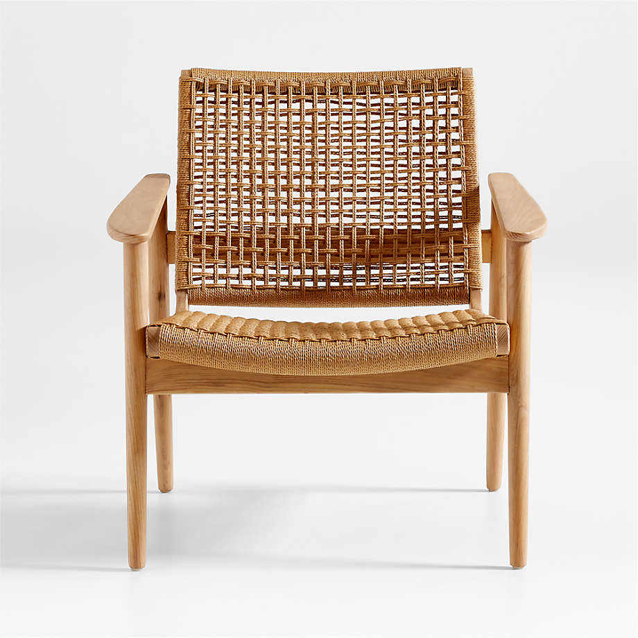 Minimalist Accent Chair in Solid Teak Wood with Seagrass Rattan, Natural Finish, 77x77x85 cm, Seat Height 40 cm, Estimated 15 kg