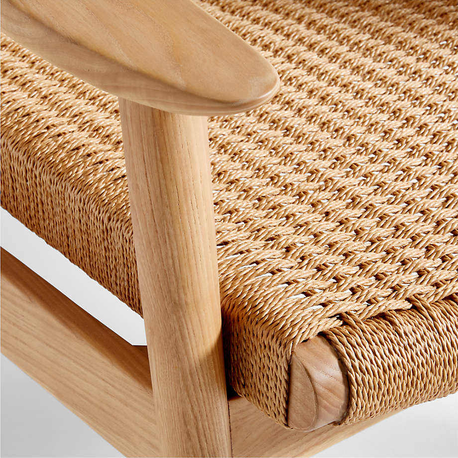 Minimalist Accent Chair in Solid Teak Wood with Seagrass Rattan, Natural Finish, 77x77x85 cm, Seat Height 40 cm, Estimated 15 kg