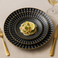 8-Inch Black Plates with Radial White Dots Premium Ceramic Dinnerware Set for Home and Restaurant Elegant Modern Design Durable and Scratch-Resistant for Everyday Use and Special Occasions