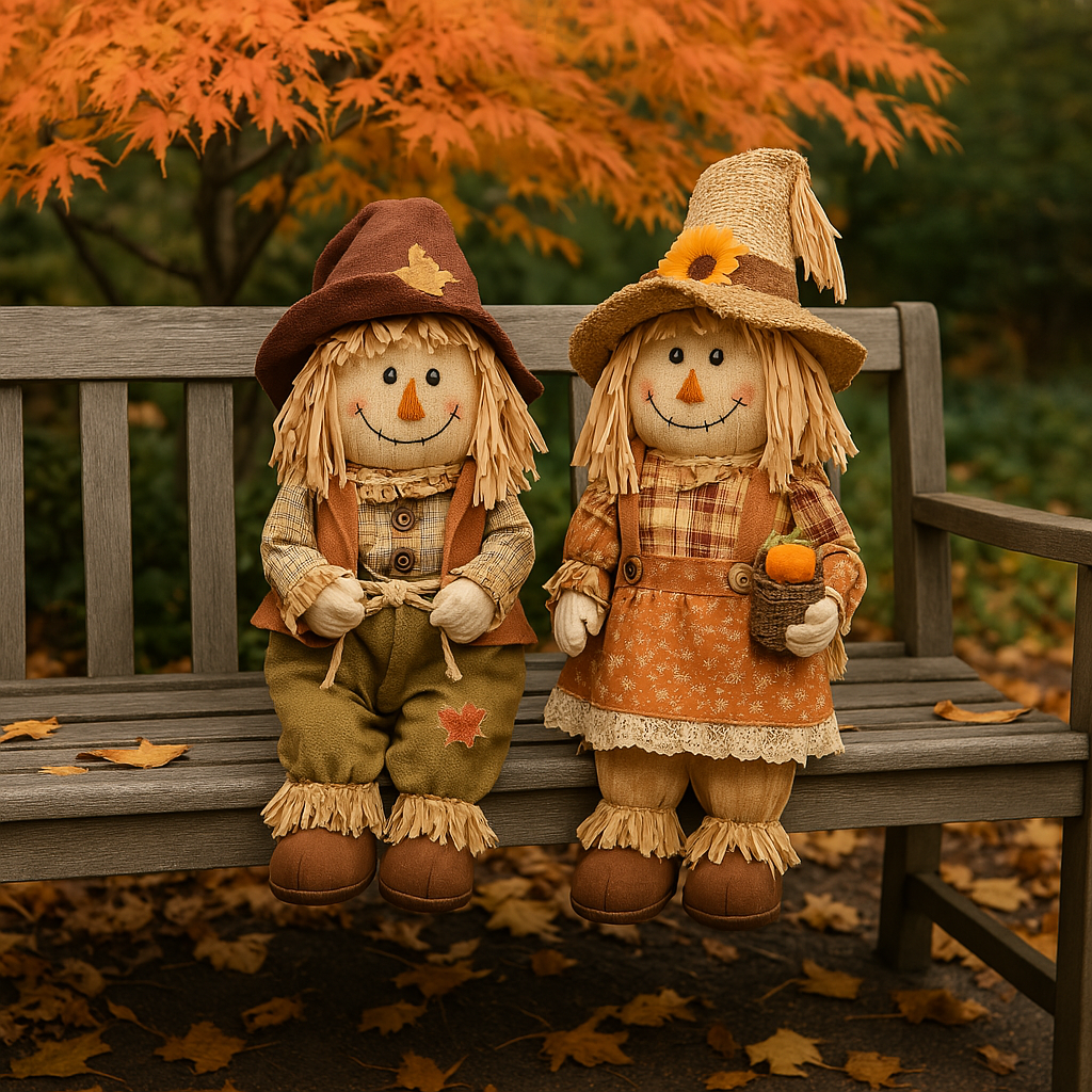 Scarecrow Medium Standing Figure (Set of 2) - Festive Autumn Décor with Rustic Detailing - Perfect for Fall, Thanksgiving, and Seasonal Displays