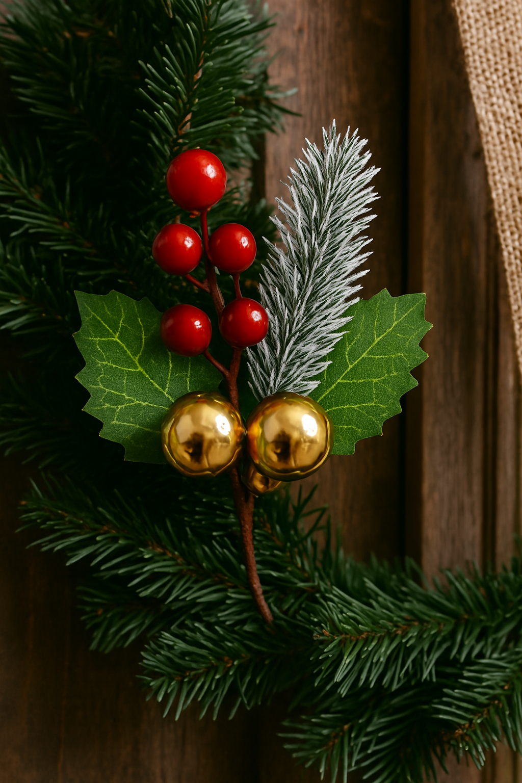 Gold Bauble & Red Berry Pick 17 cm – Festive Artificial Pick with Shiny Gold Baubles, Red Berries, and Green Foliage – Perfect for Holiday Wreaths, Garlands, Floral Arrangements, and Seasonal Décor