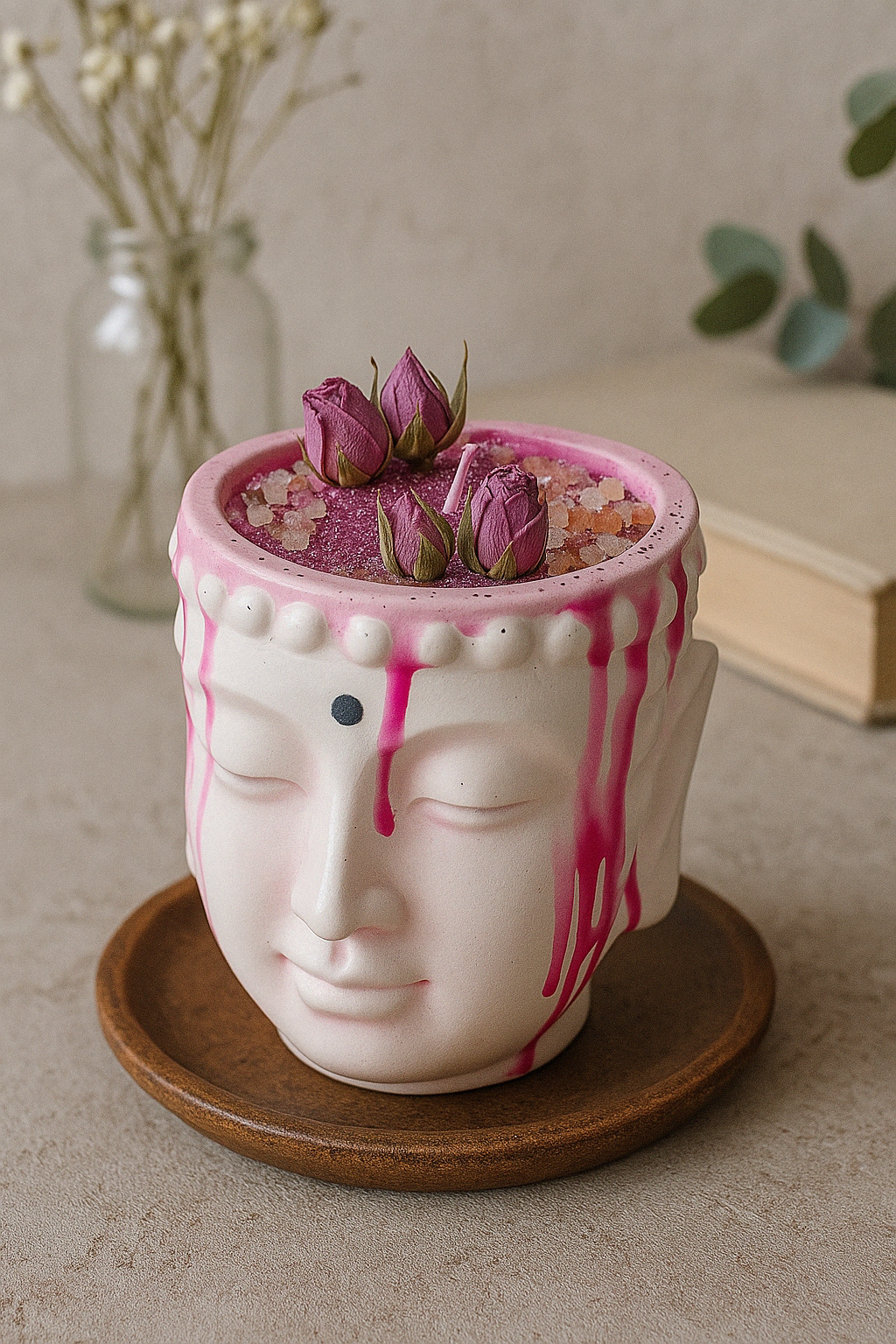Pink Buddha Soy Candle - Handmade Eco-Friendly Decorative Candle with Clean Burn - Perfect for Home Decor, Meditation, and Thoughtful Gift Giving