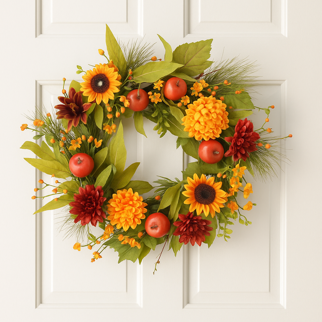 Harvest Sparkle Large Wreath 60 cm - Festive Autumn Wreath with Glittering Accents, Pumpkins, and Fall Foliage - Perfect for Seasonal Home Décor and Door Display