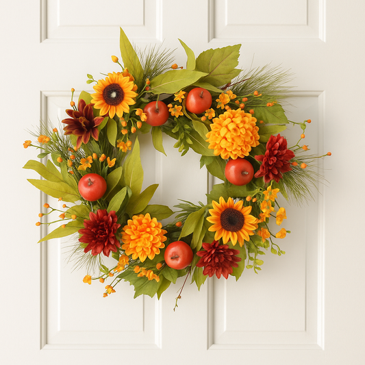 Harvest Sparkle Large Wreath 60 cm - Festive Autumn Wreath with Glittering Accents, Pumpkins, and Fall Foliage - Perfect for Seasonal Home Décor and Door Display