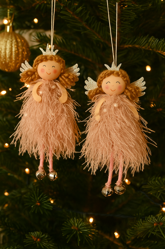 Whimsy Blush Fairy Hanger (Set of 2) – Delicate and Charming Hanging Fairy Decorations with Soft Blush Tones – Perfect for Christmas Trees, Nurseries, and Whimsical Home Décor