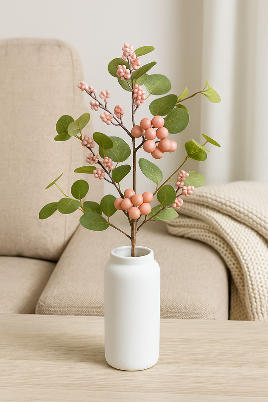 Blush Berry Spray 50 cm – Elegant Artificial Spray with Soft Blush Berries and Delicate Foliage – Perfect for Floral Arrangements, Wreaths, Bouquets, and Seasonal Home Décor