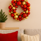 Red & Gold Shatterproof Bauble Wreath 33 cm Festive Christmas Decoration for Doors, Walls, and Mantels, Holiday Ornament Wreath with Glitter Accents for Seasonal Home Styling