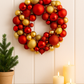 Red & Gold Shatterproof Bauble Wreath 33 cm Festive Christmas Decoration for Doors, Walls, and Mantels, Holiday Ornament Wreath with Glitter Accents for Seasonal Home Styling