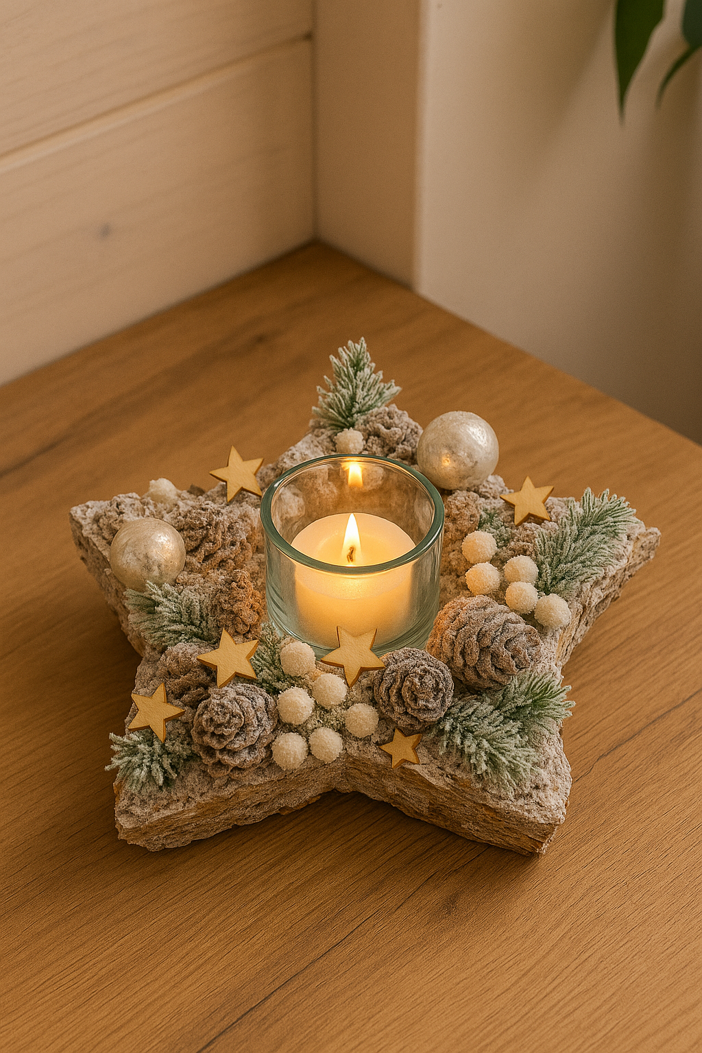 Frosted Twig Star Votive Holder Rustic Candle Lantern for Christmas Decor, Winter Centerpieces, Tabletop Accent, Holiday Home Styling, Cozy Ambient Lighting with Star-Shaped Twig Design
