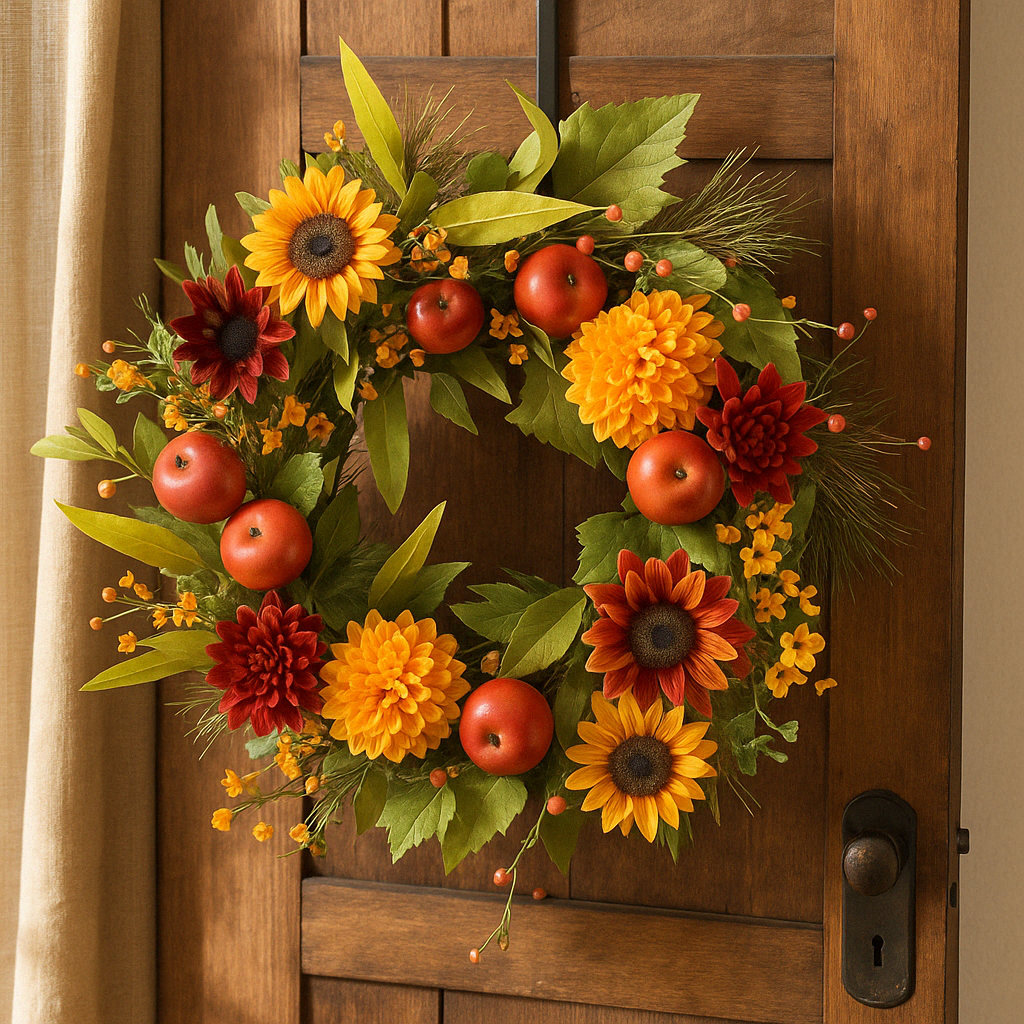 Harvest Sparkle Large Wreath 60 cm - Festive Autumn Wreath with Glittering Accents, Pumpkins, and Fall Foliage - Perfect for Seasonal Home Décor and Door Display