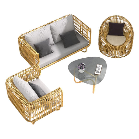 Modern Wicker Furniture Set – Outdoor Patio Sofa and Dining Table with Chairs – Carton Garden Leisure Set for Comfortable and Stylish Outdoor Living