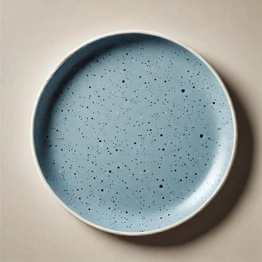 8-inch Blue Plate with Black Spots Ceramic Plate for Home Dining Table Decorative Plate for Serving Food and Table Settings Unique Design with Glossy Finish and Durable Material