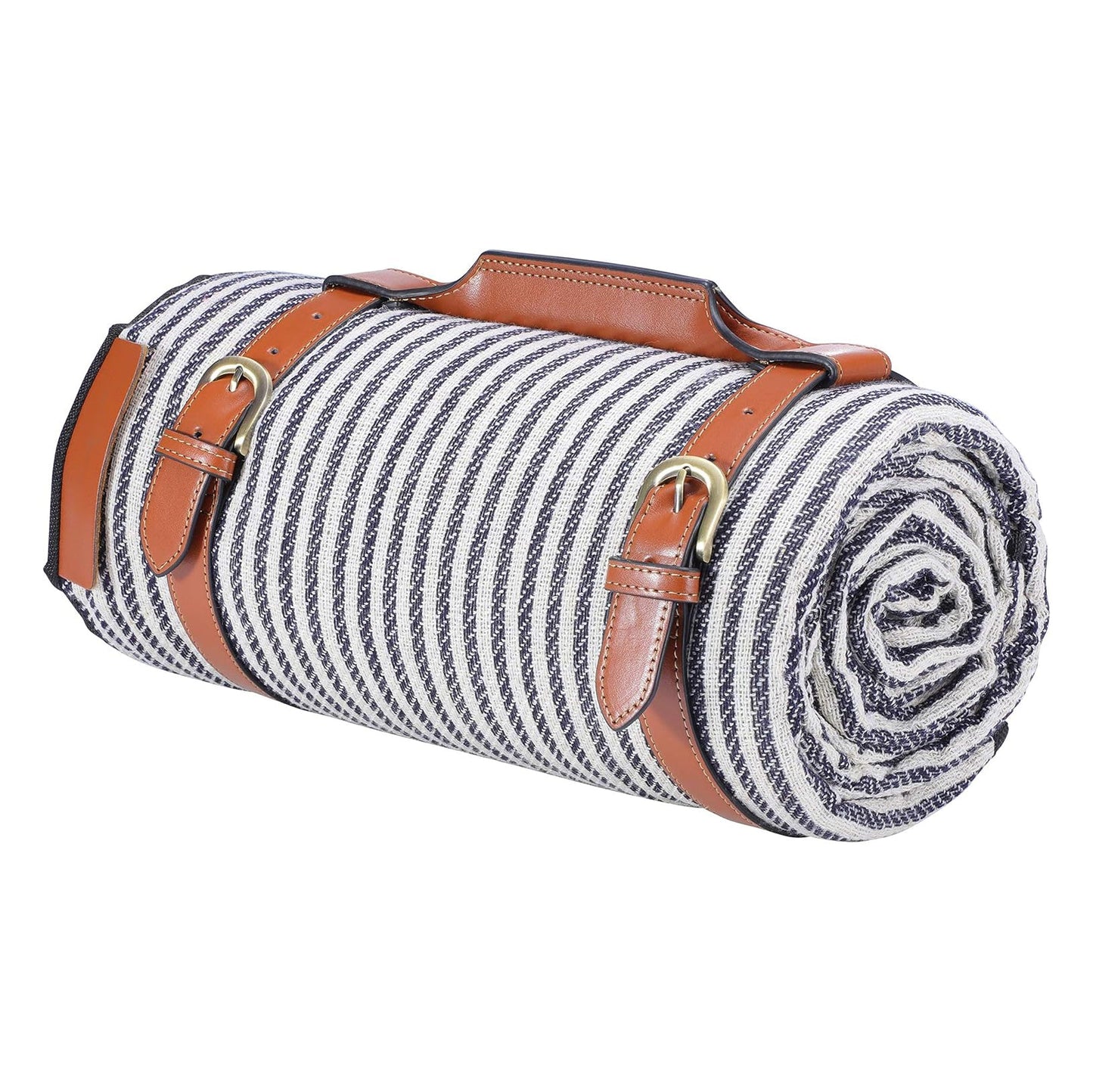 Thick Custom Waterproof Outdoor Camping Picnic Mat Handmade Knitted Roll Up Folded Picnic Blanket With PU Leather Handy