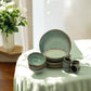 Embossed Crystal Green Stoneware Crockery Set - 16-Piece Dinnerware Set - Elegant and Durable for Dining, Serving, and Entertaining in Style