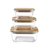 Food Storage Container 1200ml Square Clear Bento Glass Lunch Box Salad Bowl with Bamboo Cover