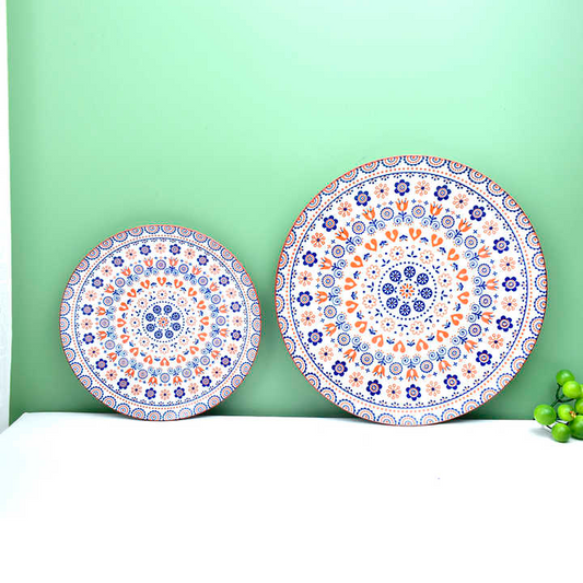 Wholesale household 1.50 inch ceramic food soup fruit Hand painted coloured glaze round deep shallow bohemian plate