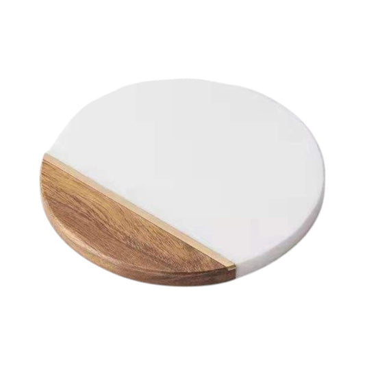 Hot Selling Round Marble Display Tray Natural Solid Wood Marble Splicing Bread Cheese Board