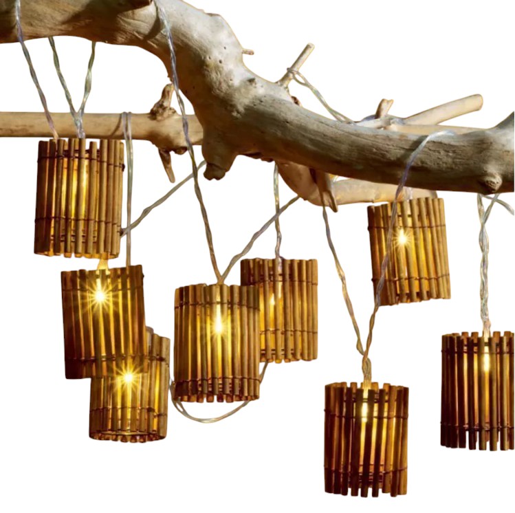 Christmas light Outdoor Decorative 10 Bulbs Natural Bamboo Patio Lights Bamboo Woven Decorative String Lights