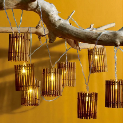 Christmas light Outdoor Decorative 10 Bulbs Natural Bamboo Patio Lights Bamboo Woven Decorative String Lights