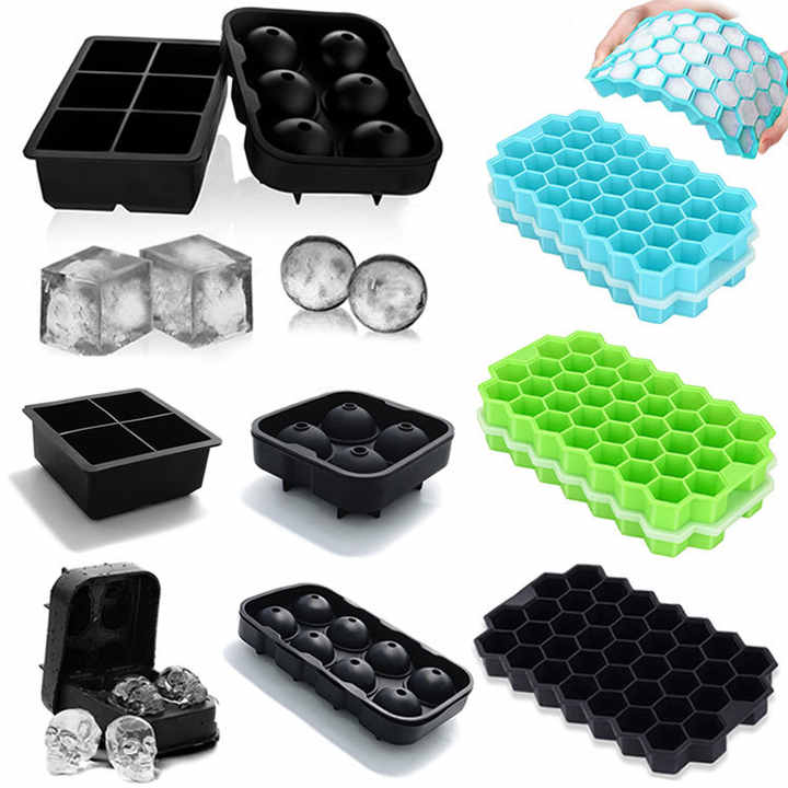 Custom Eco-friendly 37 grids round silicone ice cube tray mold with lid ice ball Maker Blue