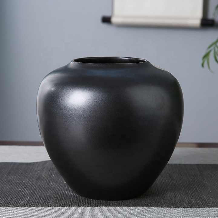 Black Tall Aesthetic Centerpiece Garden Circle Stoneware Grand Unique Ceramic Vase For Centerpiece Flowers