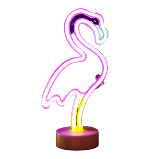 Flamingo Neon Sign LED Decoration Battery USB, Green Light, 33cm Height, Tropical Theme Night Light