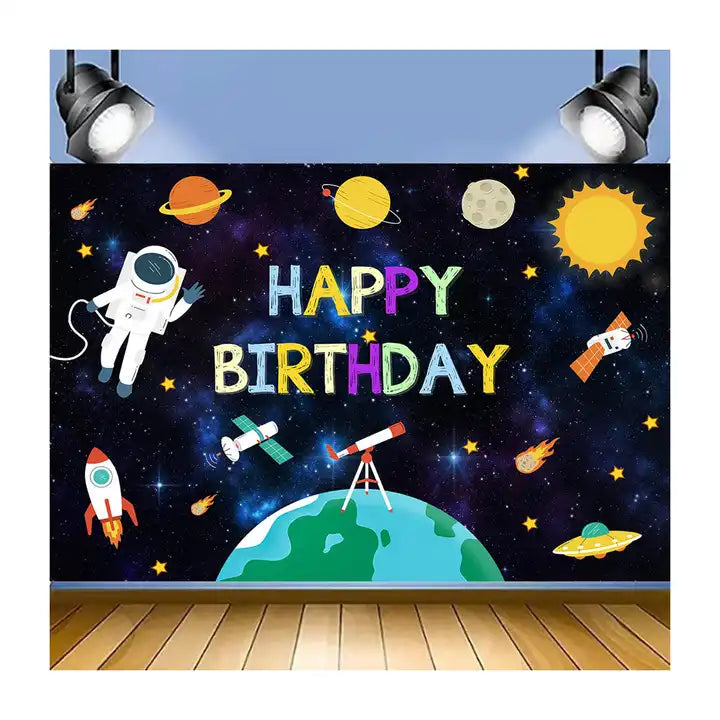 LEMON 5*3ft Cartoon Space Astronauts Photography Backdrop Boys Happy Birthday Party Decorations Vinyl Background Photo BoothPopular
