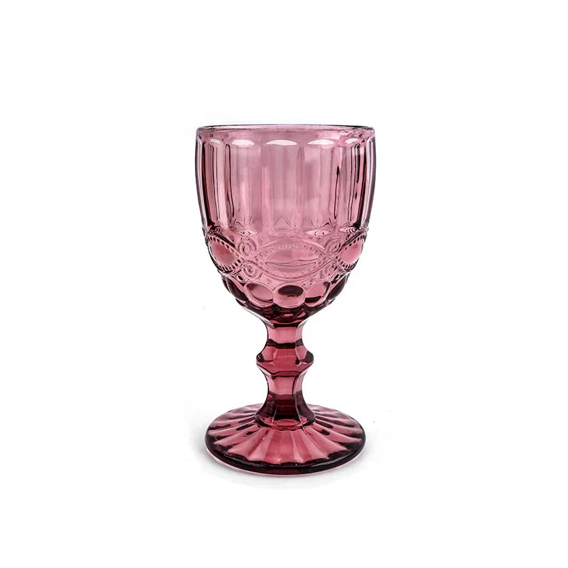 300ml Pink Victorian Vintage Wine Glass Set of 6 - Sustainable Glass, Elegant Design for Wine Enthusiasts