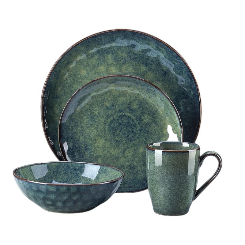 Waterdrop Fog Green Stoneware Crockery Set - 16-Piece Dinnerware Set - Elegant and Durable for Dining, Serving, and Entertaining with a Soft, Contemporary Look