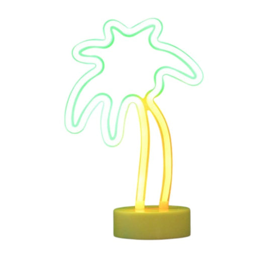 LED Coconut Tree Neon Lights Sign with Stand Base, Battery or USB Powered, 28cm, IP20, 4000h Working Lifetime, Perfect for Home Decor, Parties, and Holiday Decorations, Green Neon Light