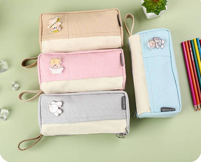 Simple students canvas pencil case with compartments
