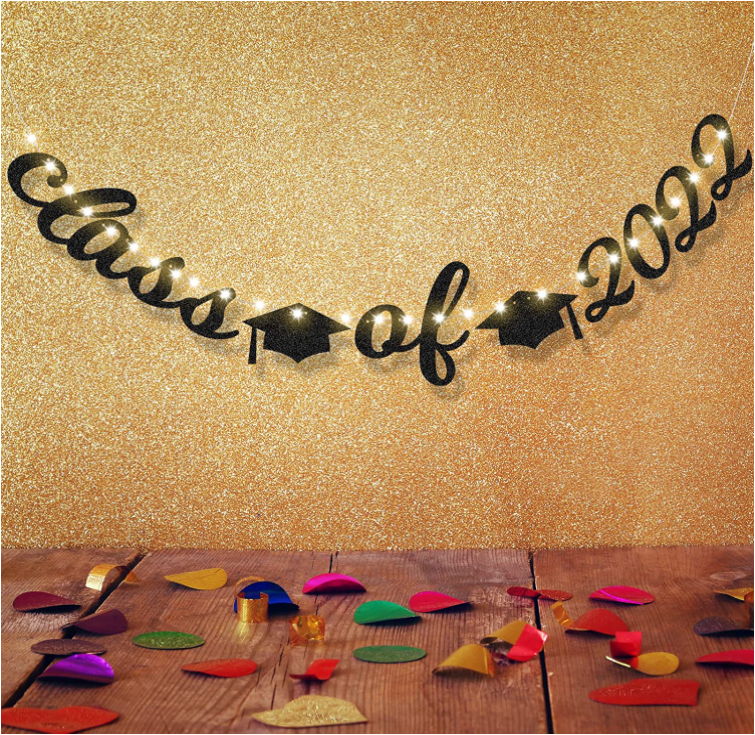 Graduation Party Decoration Glitter Banner with 8 Patterns LED String Lights